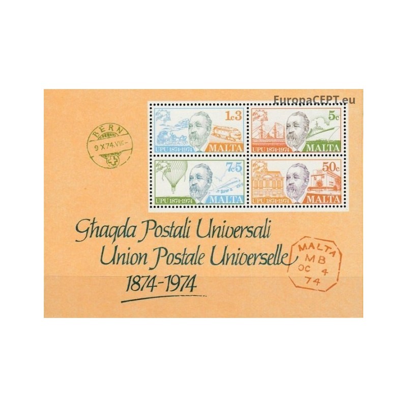 Malta 1974. Pasaulinei pašto sąjungai 100 metų
