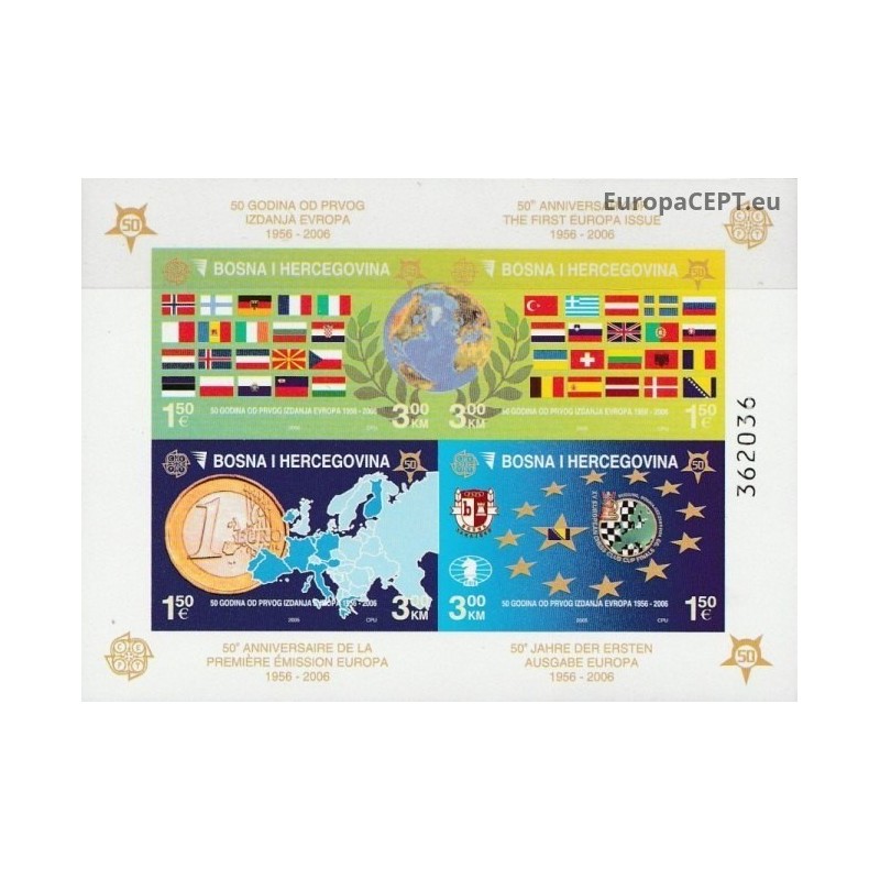 Bosnija ir Hercegovina 2005. Europa ženklams 50 metų (vėliavos, euras, žemėlapiai)