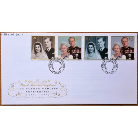 Didžioji Britanija 1997. Auksinės karalienės vestuvės (pirmos dienos vokas)