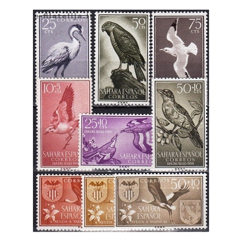 Spanish Sahara 1958-1959. Birds (9 stamps)