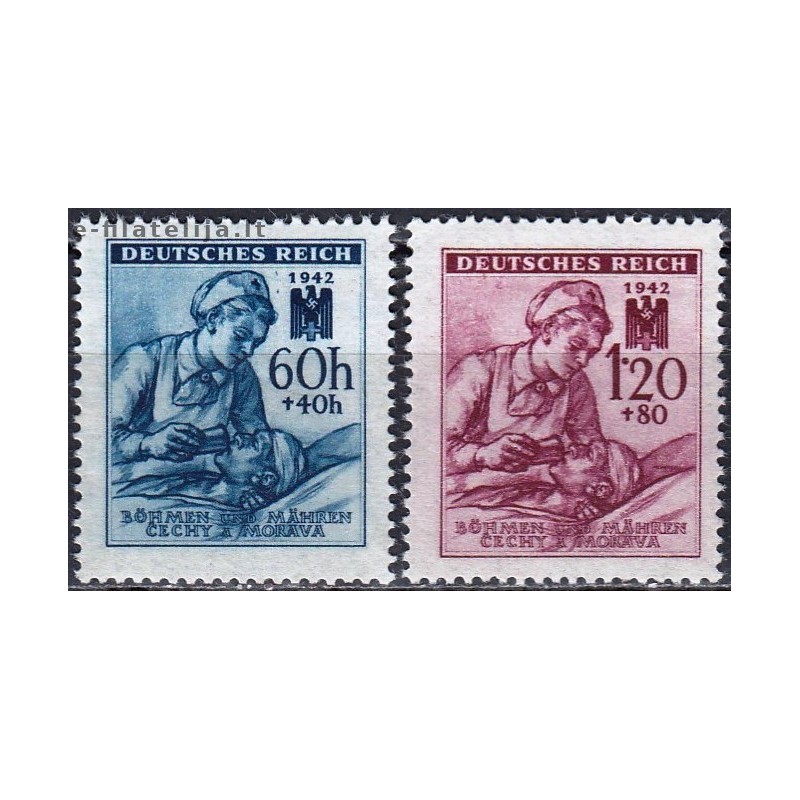 German Empire 1942. Occupation stamps in Czechia (Red Cross)