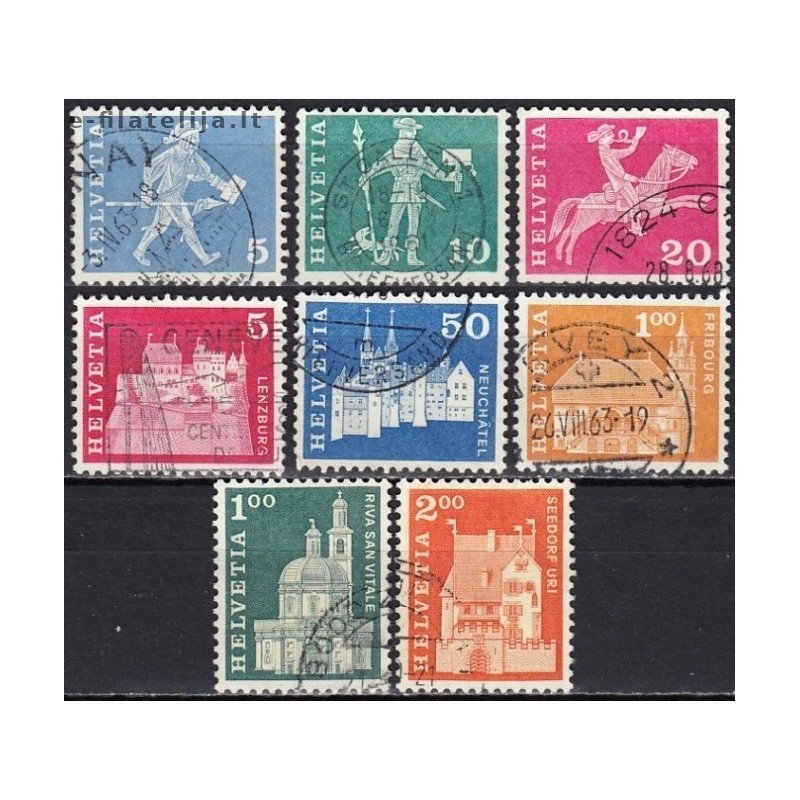 Switzerland. Set of used stamps X (Architecture & Post history)