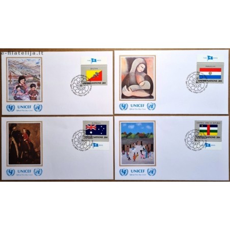 United Nations 1984. National flags (Paintings, Mother with Child)