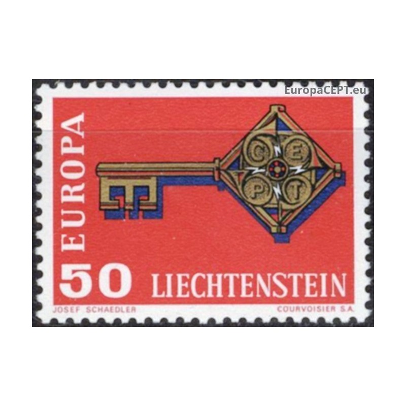 Lichtenšteinas 1968. Simbolinis raktas su CEPT logotipu