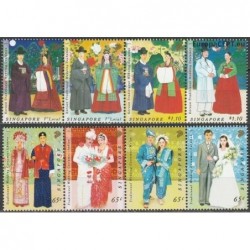 Singapore 2007. Traditional wedding costumes in Korea and Singapore, joint issue